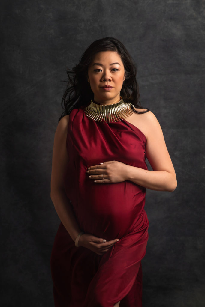 pregnant lady in red