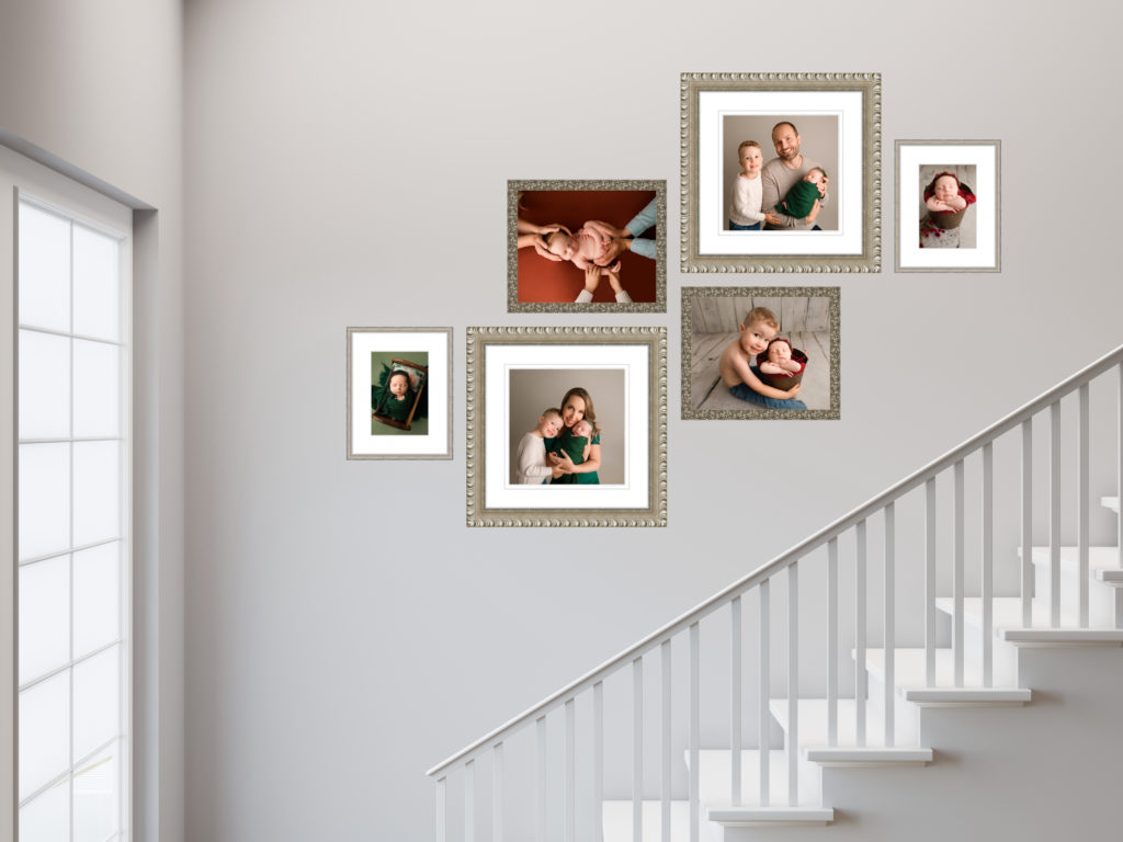 Gallery wall with newborn imag